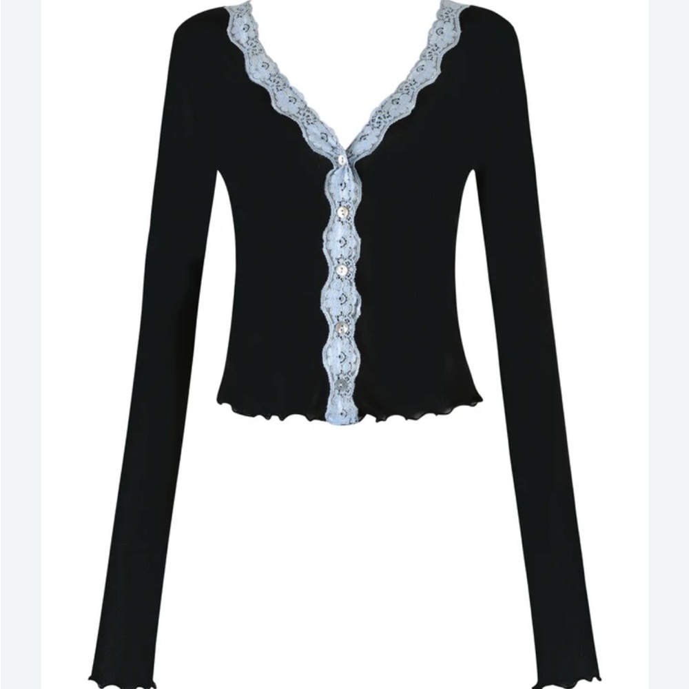 ‼️ SOLD - I.AM.GIA TASHI TOP - SHEER BLACK MESH BUTTON UP LONG SLEEVE SHIRT SZ